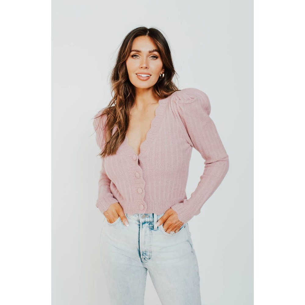 lalavon Mauve Scallop Crop Sweater - Size S